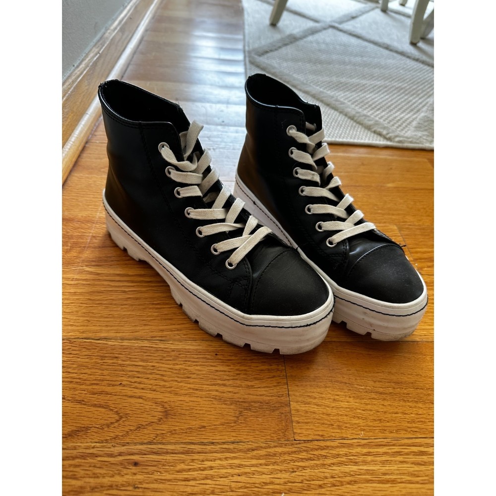 Black leather high top sneakers